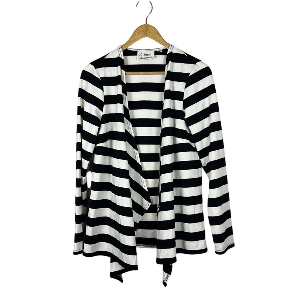 LINEA BY LOUIS DELL'OLIO Waterfall Open Drape‎ Stripe Cardigan Size Small Black